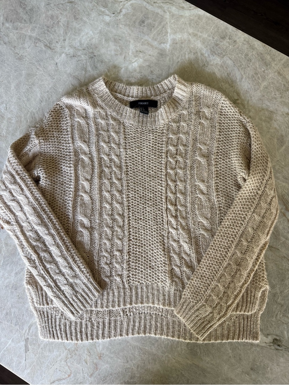 Forever 21 Ladies Cable Knit Crewneck Sweater 
Light Beige Small